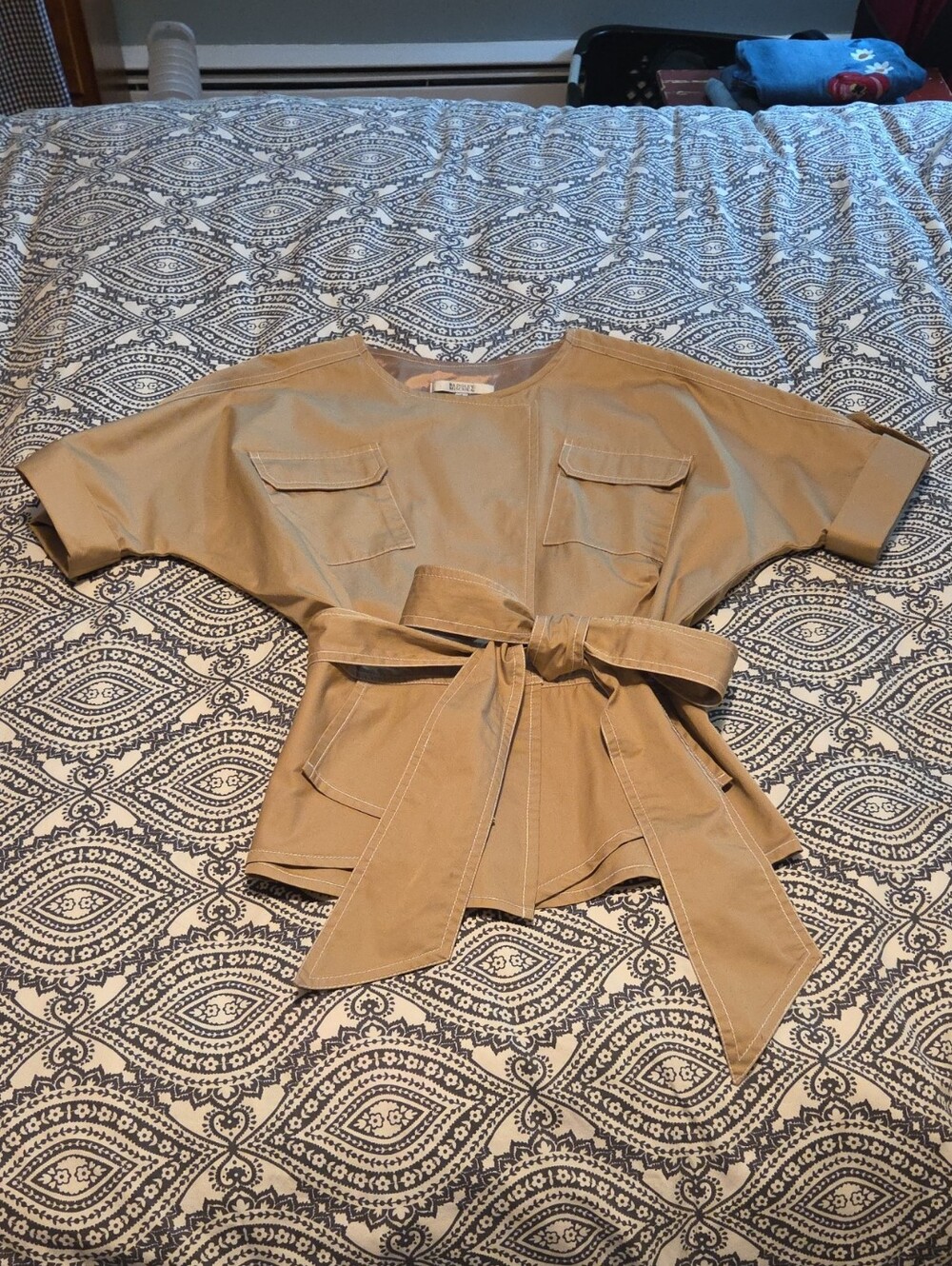 Badgley Mischka Short-Sleeve Utility Safari Peplum Jacket